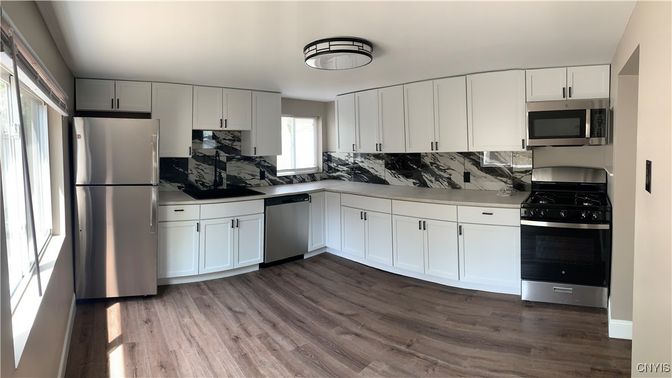 Interior, Kitchen, Stainless Steel Appliances, Wood Texture Flooring