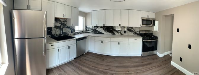 Interior, Kitchen, Stainless Steel Appliances, Wood Texture Flooring
