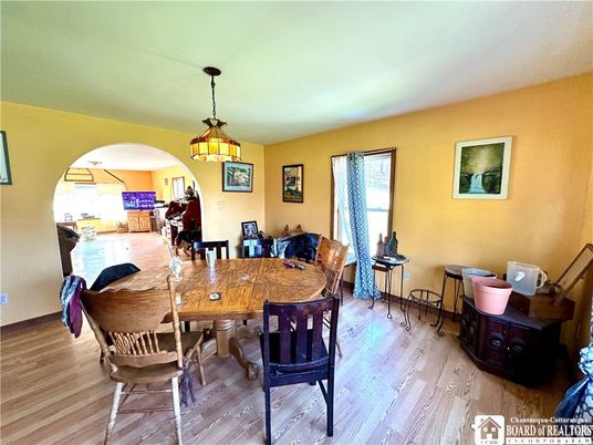 Dining room, Interior, Pendant Lights, Wood Texture Flooring