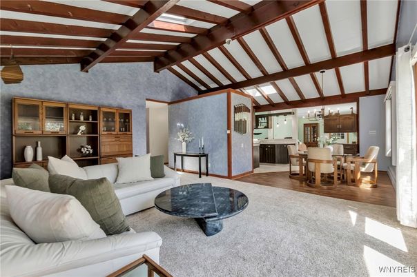 Dining room, Interior, Kitchen, Living room, Pendant Lights, Wooden Beams, Wood Texture Flooring