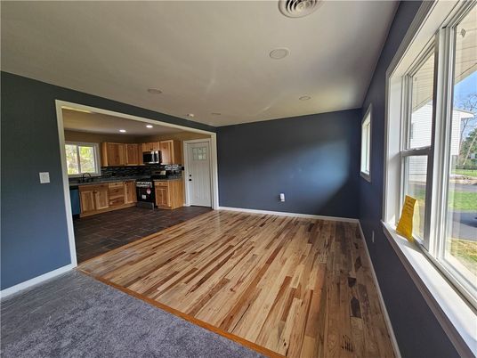 Empty room, Interior, Kitchen, Recessed Lighting, Wood Texture Flooring