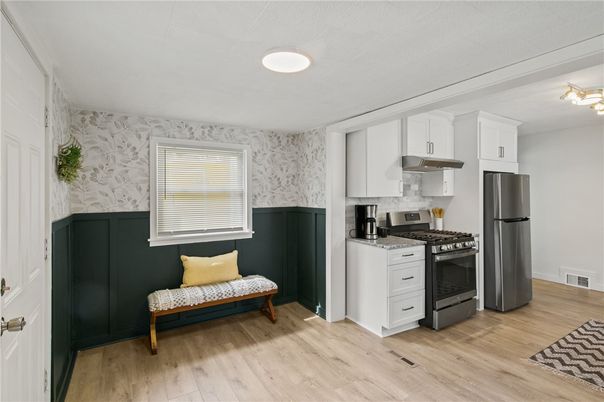 Interior, Kitchen, Recessed Lighting, Wood Texture Flooring