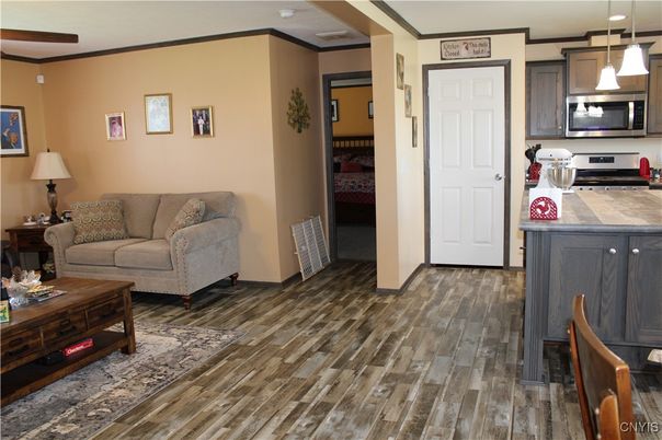 Interior, Kitchen, Living room, Pendant Lights, Wood Texture Flooring