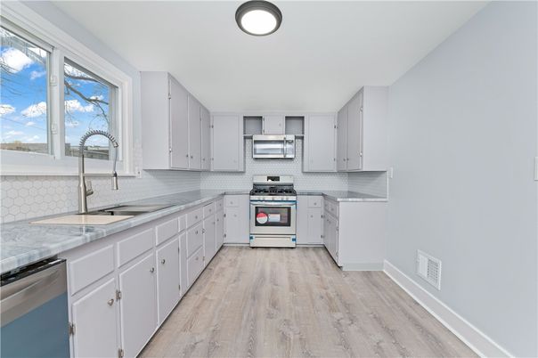 Interior, Kitchen, Stainless Steel Appliances, Wood Texture Flooring
