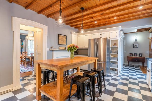 Interior, Kitchen, Pendant Lights, Recessed Lighting, Stainless Steel Appliances, Wooden Beams, Wooden Ceilings