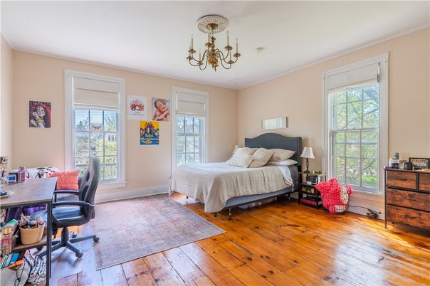 Bedroom, Chandelier, Home Office, Interior, Wood Texture Flooring