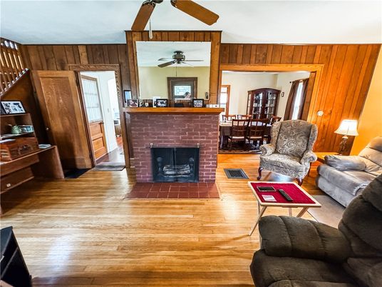 Fireplace, Interior, Living room, Wood Texture Flooring, Wooden Walls
