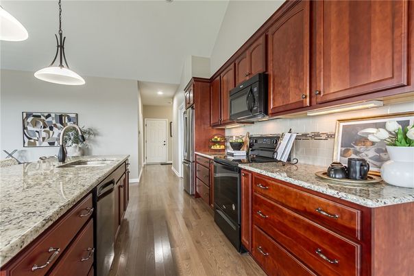 Interior, Kitchen, Pendant Lights, Recessed Lighting, Wood Texture Flooring