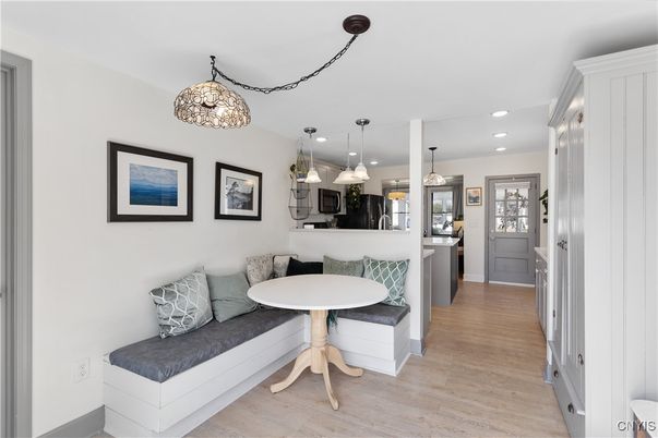 Interior, Kitchen, Pendant Lights, Recessed Lighting, Wood Texture Flooring
