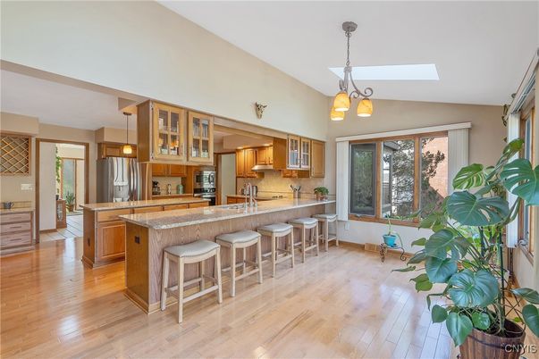 Interior, Kitchen, Pendant Lights, Stainless Steel Appliances, Wood Texture Flooring