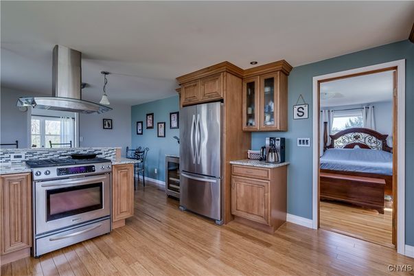 Interior, Kitchen, Pendant Lights, Stainless Steel Appliances, Wood Texture Flooring