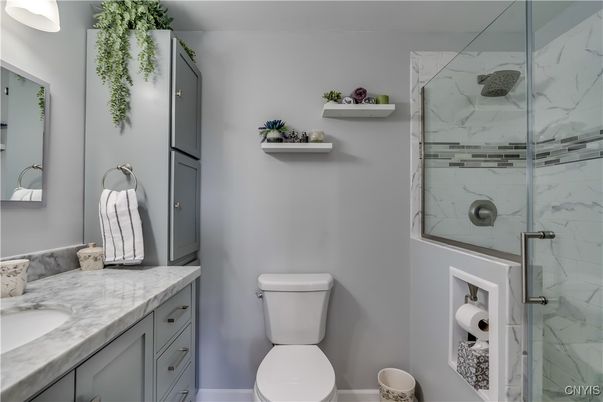 Bathroom, Glass Shower, Interior, Marble Walls