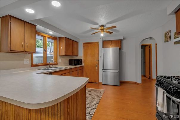 Interior, Kitchen, Recessed Lighting, Wood Texture Flooring