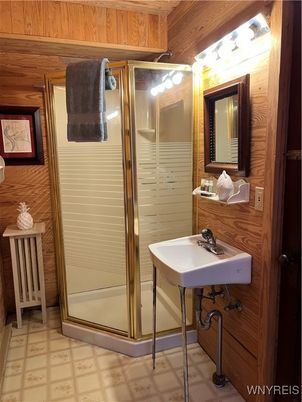 Bathroom, Glass Shower, Interior, Wooden Walls