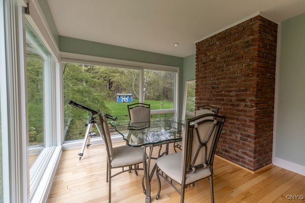 Dining room, Interior, Recessed Lighting, Sun Room, Wood Texture Flooring