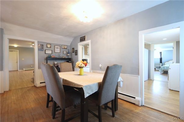 Dining room, Interior, Recessed Lighting, Wood Texture Flooring