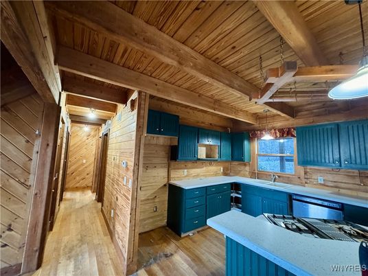 Interior, Kitchen, Pendant Lights, Wooden Beams, Wooden Ceilings, Wood Texture Flooring, Wooden Walls