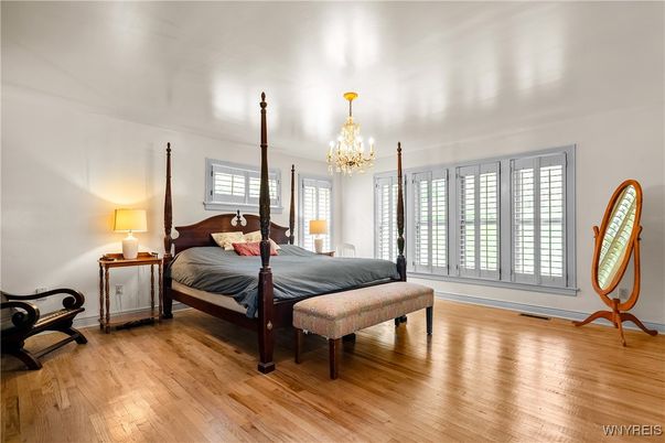 Bedroom, Chandelier, Interior, Wood Texture Flooring