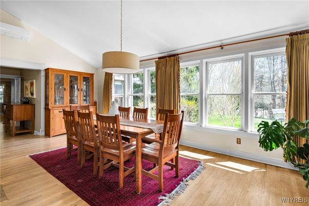 Dining room, Interior, Pendant Lights, Wood Texture Flooring