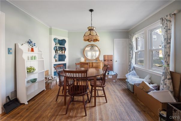 Dining room, Interior, Pendant Lights, Wood Texture Flooring