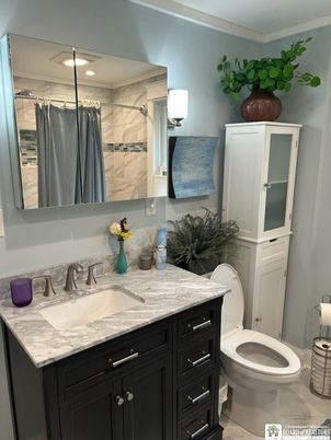 Bathroom, Dual Sink Vanities, Interior, Marble Walls, Recessed Lighting