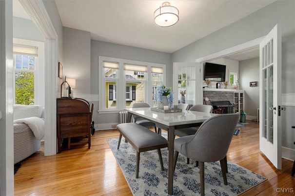 Dining room, Fireplace, Interior, Piano, Wood Texture Flooring