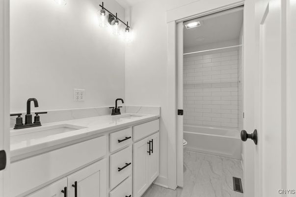 Bathroom, Dual Sink Vanities, Interior, Marble, Recessed Lighting