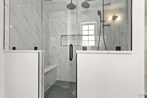 Bathroom, Glass Shower, Interior, Marble Walls
