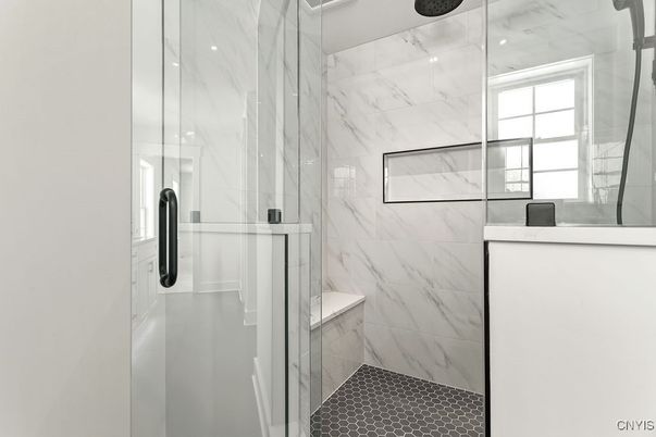 Bathroom, Glass Shower, Interior, Marble Walls