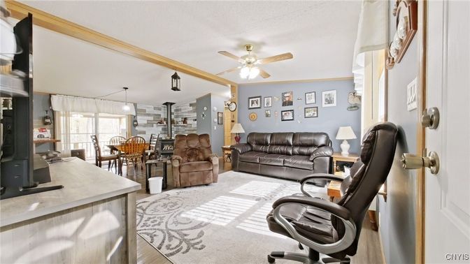 Home Office, Interior, Living room, Pendant Lights, Wood Texture Flooring