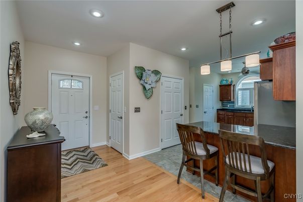 Interior, Kitchen, Pendant Lights, Recessed Lighting, Wood Texture Flooring