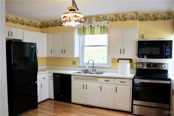 Interior, Kitchen, Pendant Lights, Stainless Steel Appliances, Wood Texture Flooring