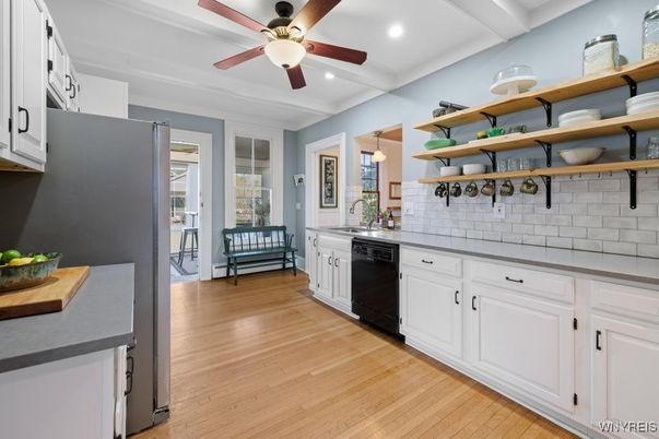 Interior, Kitchen, Recessed Lighting, Wood Texture Flooring