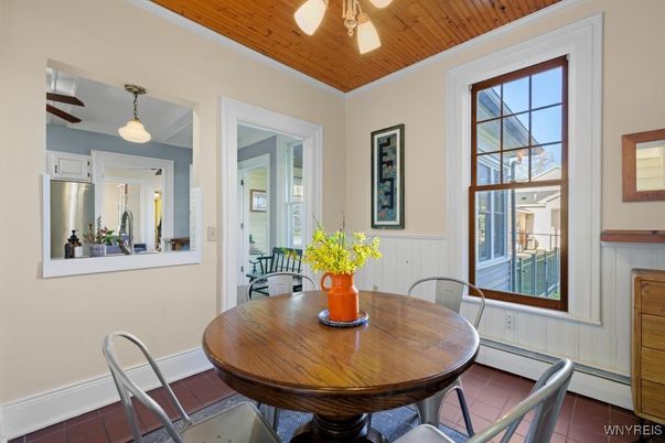 Dining room, Interior, Pendant Lights, Wooden Ceilings