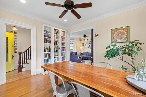 Dining room, Interior, Recessed Lighting, Wood Texture Flooring
