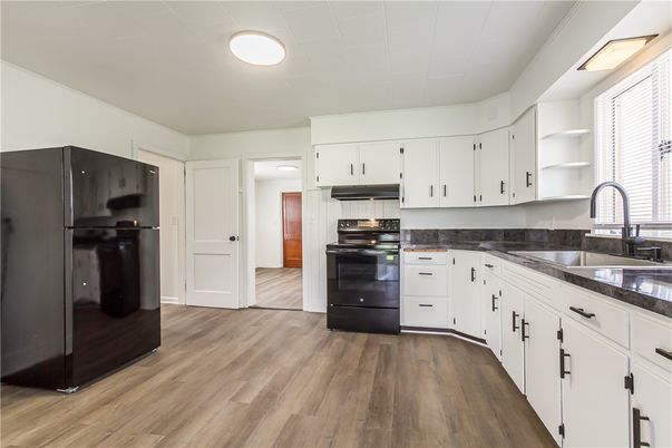 Interior, Kitchen, Stainless Steel Appliances, Wood Texture Flooring