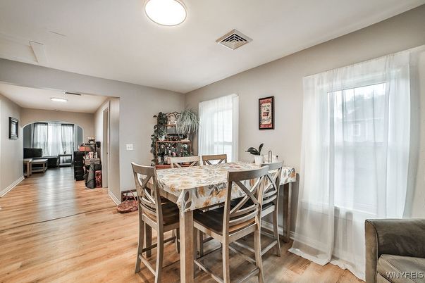 Dining room, Interior, Recessed Lighting, Wood Texture Flooring