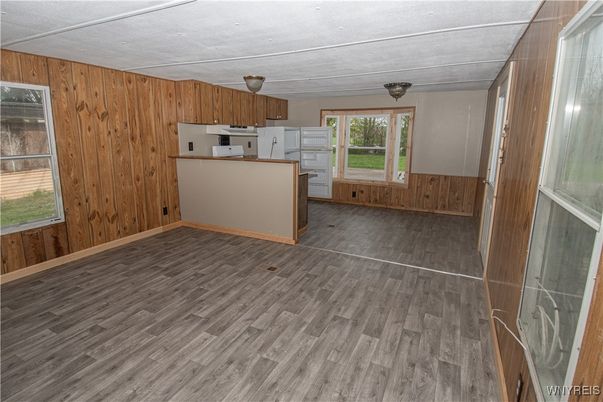 Empty room, Interior, Kitchen, Wood Texture Flooring, Wooden Walls