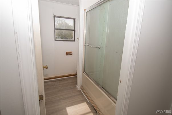 Bathroom, Glass Shower, Interior, Wood Texture Flooring
