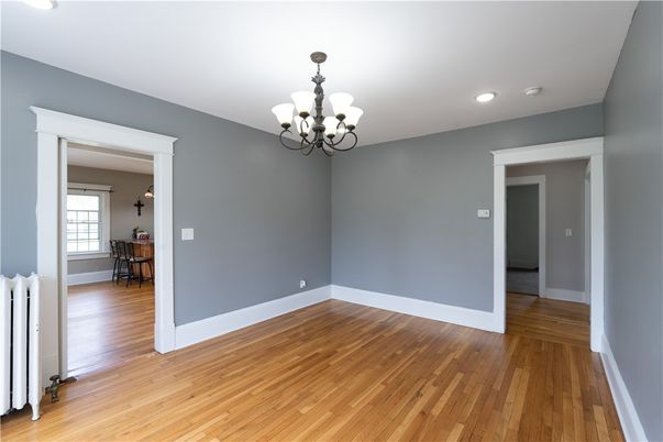 Chandelier, Empty room, Interior, Recessed Lighting, Wood Texture Flooring