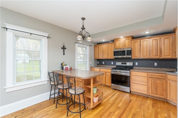 Chandelier, Interior, Kitchen, Pendant Lights, Recessed Lighting, Wood Texture Flooring