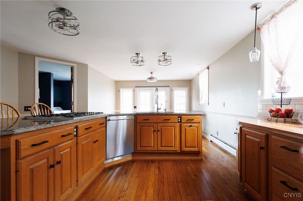 Interior, Kitchen, Pendant Lights, Wood Texture Flooring