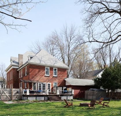 Backyard, Exterior, Facade, Brick Facade, American Foursquare