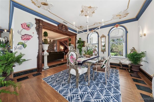 Chandelier, Dining room, Interior, Wood Texture Flooring