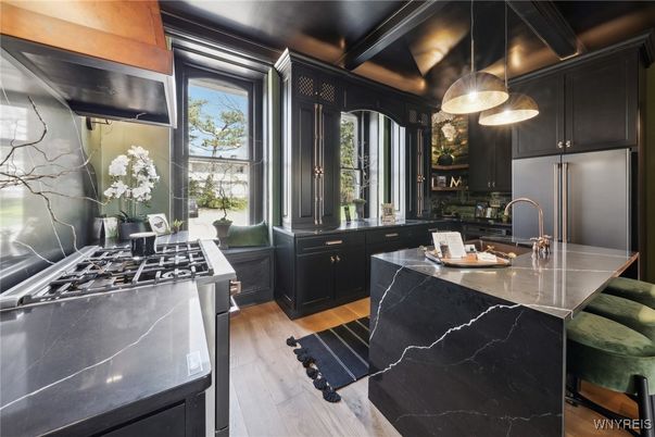 Interior, Kitchen, Pendant Lights, Stainless Steel Appliances, Wood Texture Flooring