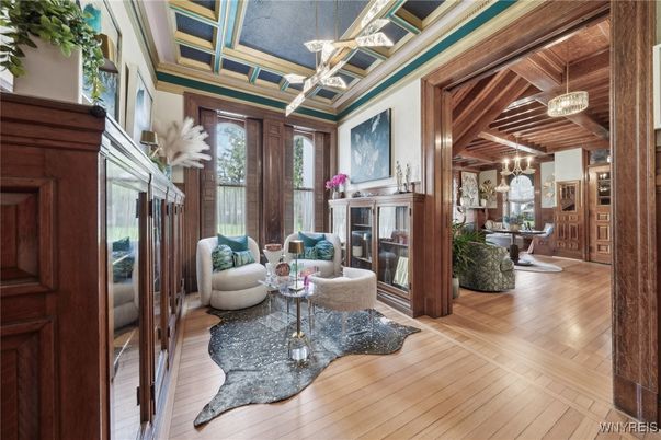 Chandelier, Fireplace, Interior, Living room, Pendant Lights, Wooden Ceilings, Wood Texture Flooring
