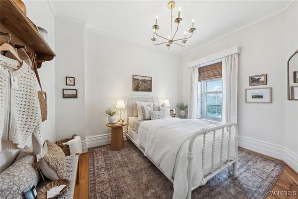 Bedroom, Chandelier, Interior, Wood Texture Flooring