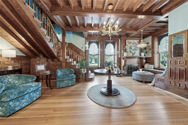 Chandelier, Fireplace, Interior, Wooden Beams, Wooden Ceilings, Wood Texture Flooring, Wooden Walls