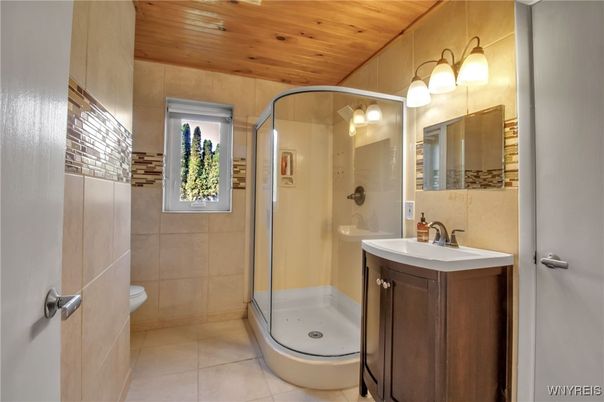 Bathroom, Glass Shower, Interior, Wooden Ceilings
