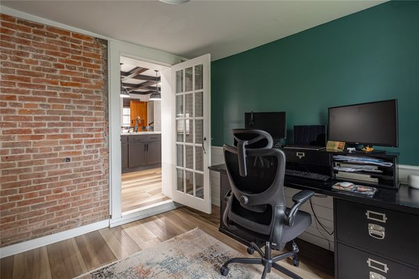 Home Office, Interior, Stone Walls, Wood Texture Flooring